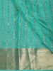 Aqua Green  Floral Striped Zari Woven Design Pure Kanchipuram Silk Saree with Zari Border