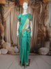 Aqua Green  Floral Striped Zari Woven Design Pure Kanchipuram Silk Saree with Zari Border
