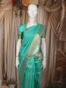 Aqua Green  Floral Striped Zari Woven Design Pure Kanchipuram Silk Saree with Zari Border