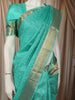 Aqua Green  Floral Striped Zari Woven Design Pure Kanchipuram Silk Saree with Zari Border