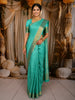 Aqua Green  Floral Striped Zari Woven Design Pure Kanchipuram Silk Saree with Zari Border