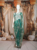 Aqua Green Floral Vine Stone Embellished Design Pure Tissue Silk Party Wear Saree with Scalloped Border