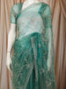 Aqua Green Floral Vine Stone Embellished Design Pure Tissue Silk Party Wear Saree with Scalloped Border