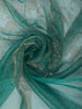 Aqua Green Floral Vine Stone Embellished Design Pure Tissue Silk Party Wear Saree with Scalloped Border
