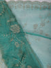 Aqua Green Floral Vine Stone Embellished Design Pure Tissue Silk Party Wear Saree with Scalloped Border