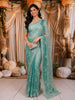 Aqua Green Floral Vine Stone Embellished Design Pure Tissue Silk Party Wear Saree with Scalloped Border
