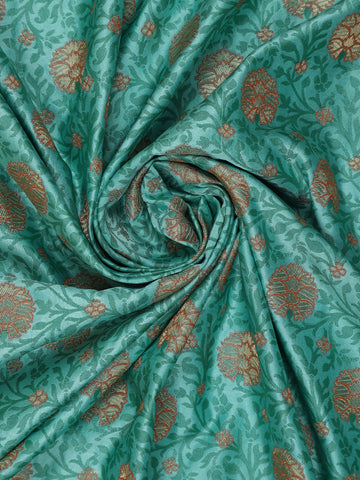 Aqua Green Floral Woven Banarasi Silk Saree - Diadem