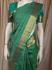 Aqua Green Geometric Zari Woven Design Pure Kanchipuram Silk Saree with Zari Border