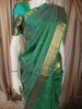 Aqua Green Geometric Zari Woven Design Pure Kanchipuram Silk Saree with Zari Border