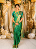 Aqua Green Geometric Zari Woven Design Pure Kanchipuram Silk Saree with Zari Border