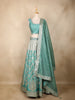 Aqua Green Mirror Embroidered Banarasi Silk Lehenga Set with Dupatta
