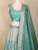 Aqua Green Mirror Embroidered Banarasi Silk Lehenga Set with Dupatta