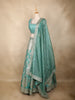 Aqua Green Mirror Embroidered Banarasi Silk Lehenga Set with Dupatta