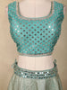 Aqua Green Mirror Embroidered Banarasi Silk Lehenga Set with Dupatta