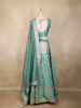Aqua Green Mirror Embroidered Banarasi Silk Lehenga Set with Dupatta