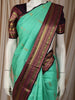 Aqua Green Peacock Butta Zari Woven Design Pure Kanchipuram Silk Saree with Contrast Varisai Pattu Border