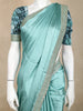 Aqua Green Satin Saree with Designer Border