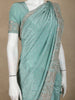 Aqua Green Sequins and Thread Embroidered Satin Saree with Designer Border