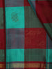 Aqua Green with Maroon Checked Woven Design Pure Kanchipuram Silk Saree with Zari Border