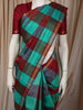 Aqua Green with Maroon Checked Woven Design Pure Kanchipuram Silk Saree with Zari Border