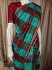 Aqua Green with Maroon Checked Woven Design Pure Kanchipuram Silk Saree with Zari Border