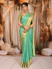 Aqua Mint Blue Floral Vine Zari Woven Design Pure Kanchipuram Silk Bridal Wear Saree with Contrast Zari Border