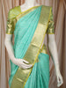 Aqua Mint Blue Floral Vine Zari Woven Design Pure Kanchipuram Silk Bridal Wear Saree with Contrast Zari Border
