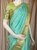 Aqua Mint Blue Floral Vine Zari Woven Design Pure Kanchipuram Silk Bridal Wear Saree with Contrast Zari Border
