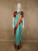 Aqua Blue Checked Zari Woven Design Pure Kanchipuram Silk Saree with Contrast Border