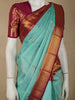 Aqua Blue Checked Zari Woven Design Pure Kanchipuram Silk Saree with Contrast Border