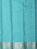Aqua Sky Blue Striped and Geometric Zari Woven Design Kanchipuram Silk Saree with Zari Border