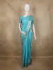 Aqua Sky Blue Striped and Geometric Zari Woven Design Kanchipuram Silk Saree with Zari Border