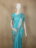 Aqua Sky Blue Striped and Geometric Zari Woven Design Kanchipuram Silk Saree with Zari Border