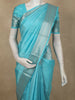 Aqua Sky Blue Striped and Geometric Zari Woven Design Kanchipuram Silk Saree with Zari Border