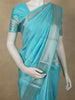 Aqua Sky Blue Striped and Geometric Zari Woven Design Kanchipuram Silk Saree with Zari Border