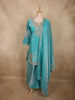 Aqua Teal Blue Beads and Zari Embroidered Design Organza Sharara Suit With Dupatta