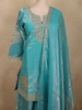 Aqua Teal Blue Beads and Zari Embroidered Design Organza Sharara Suit With Dupatta