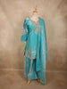 Aqua Teal Blue Beads and Zari Embroidered Design Organza Sharara Suit With Dupatta