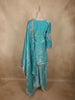 Aqua Teal Blue Beads and Zari Embroidered Design Organza Sharara Suit With Dupatta