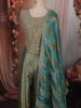 Aqua Teal Blue Floral Beads and Mirror Embroidered Design Tissue Palazzo Suit with Dupatta