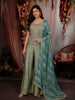 Aqua Teal Blue Floral Beads and Mirror Embroidered Design Tissue Palazzo Suit with Dupatta