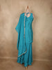 Aqua Teal Blue Floral Sequins and Beads Embroidered Design Georgette Palazzo Suit with Dupatta