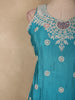 Aqua Teal Blue Floral Sequins and Beads Embroidered Design Georgette Palazzo Suit with Dupatta