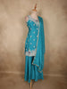 Aqua Teal Blue Floral Sequins and Beads Embroidered Design Georgette Palazzo Suit with Dupatta
