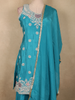 Aqua Teal Blue Floral Sequins and Beads Embroidered Design Georgette Palazzo Suit with Dupatta