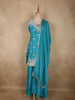 Aqua Teal Blue Floral Sequins and Beads Embroidered Design Georgette Palazzo Suit with Dupatta