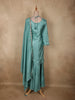 Aqua Teal Blue Floral Sequins and Beads Embroidered Design Satin Palazzo Suit with Dupatta
