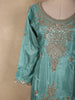 Aqua Teal Blue Floral Sequins and Beads Embroidered Design Satin Palazzo Suit with Dupatta