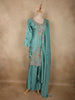 Aqua Teal Blue Floral Sequins and Beads Embroidered Design Satin Palazzo Suit with Dupatta