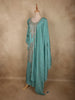 Aqua Teal Blue Floral Sequins and Beads Embroidered Design Satin Palazzo Suit with Dupatta